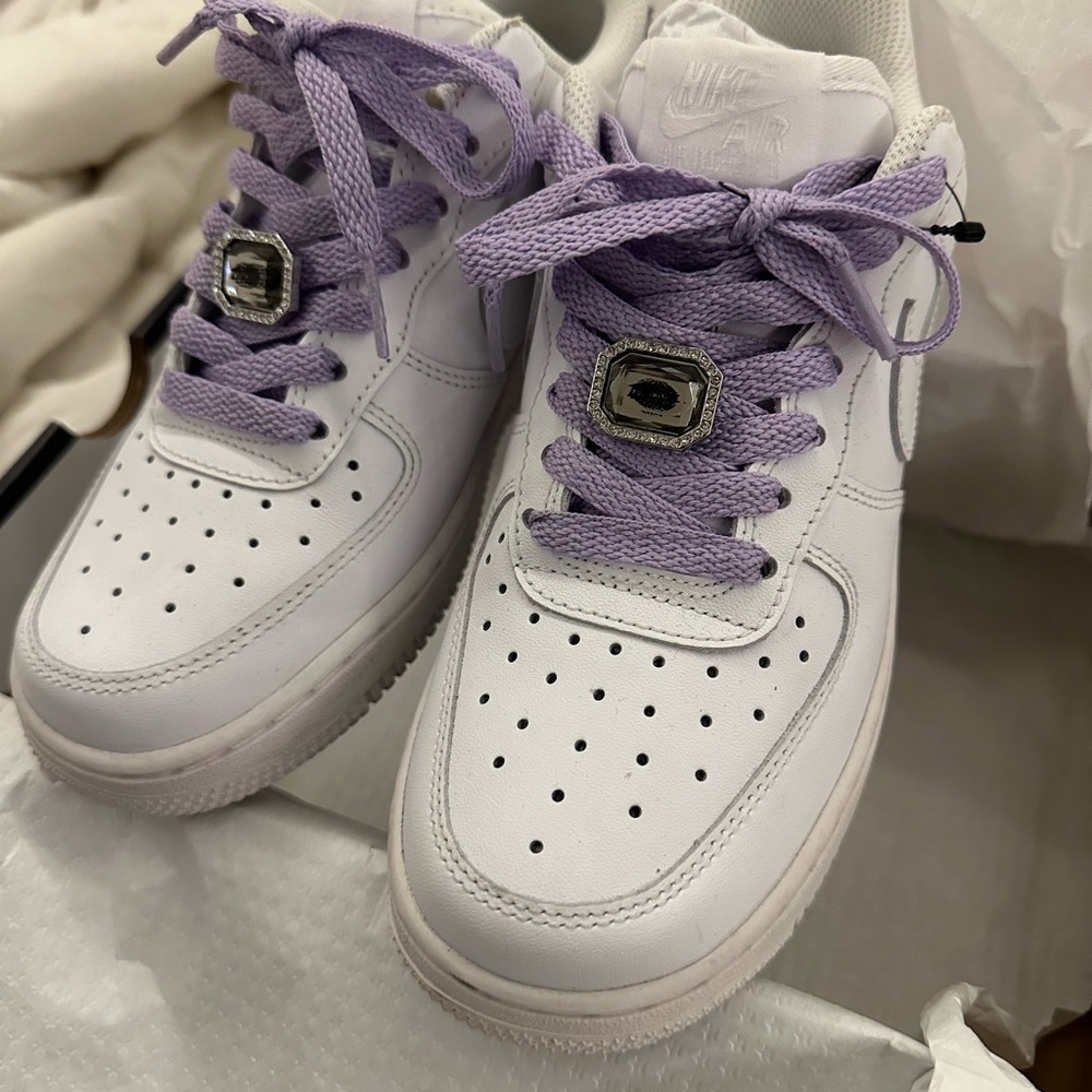 Nike Air Force 1 White and Lavender Sneakers